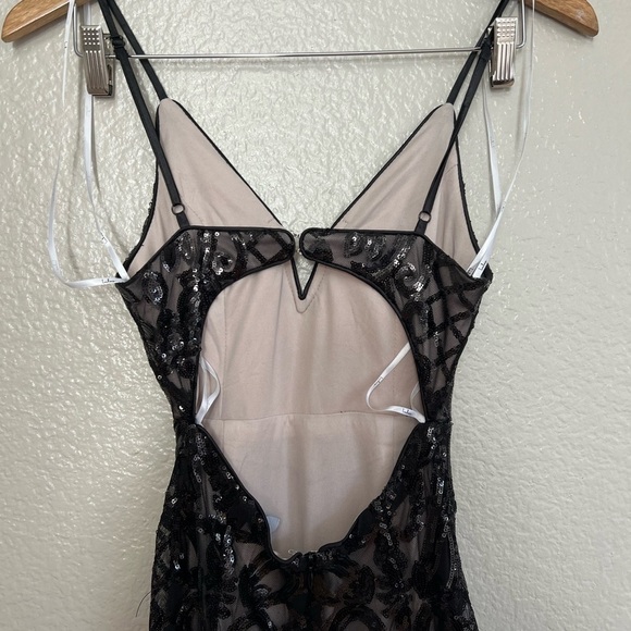 Flirty Fate Black and Beige Sequin Cutout Maxi Dress - Picture 7 of 9